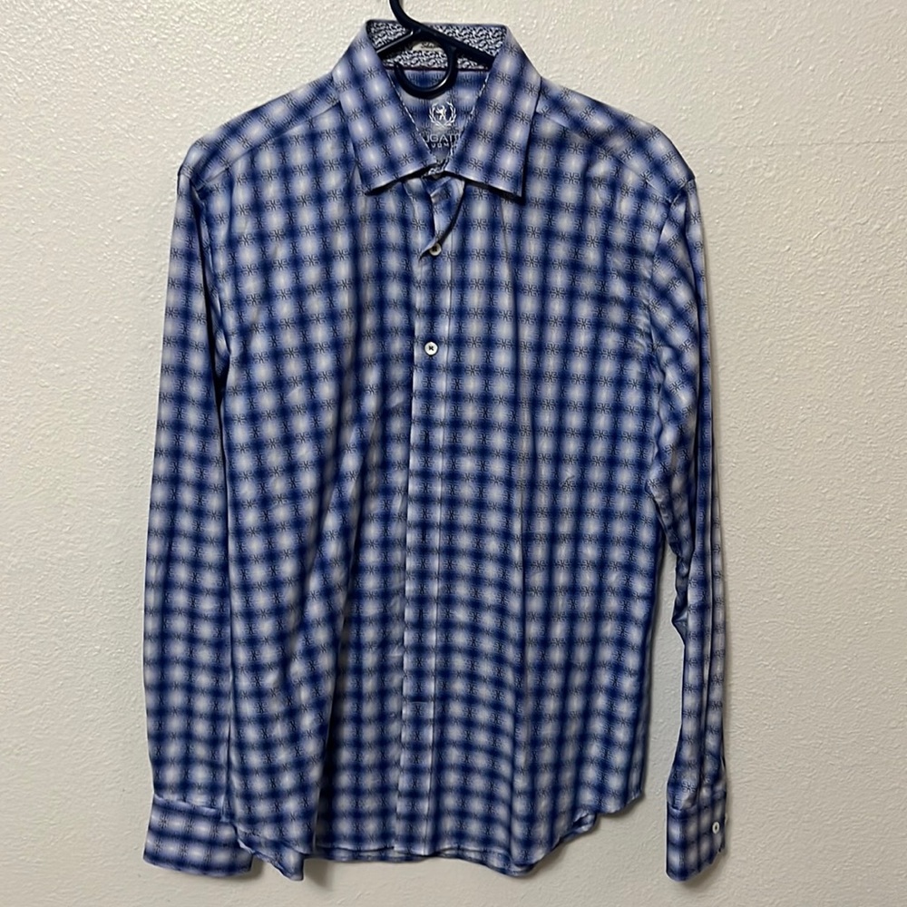 Bugatchi uomo, shaped fit, Large, dress shirt, button down, blue, white